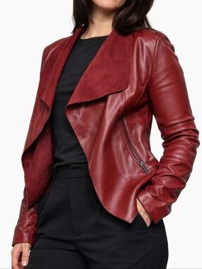 Bagatelle Faux Leather Jacket Burgundy Red Moto Open Front Women Medium